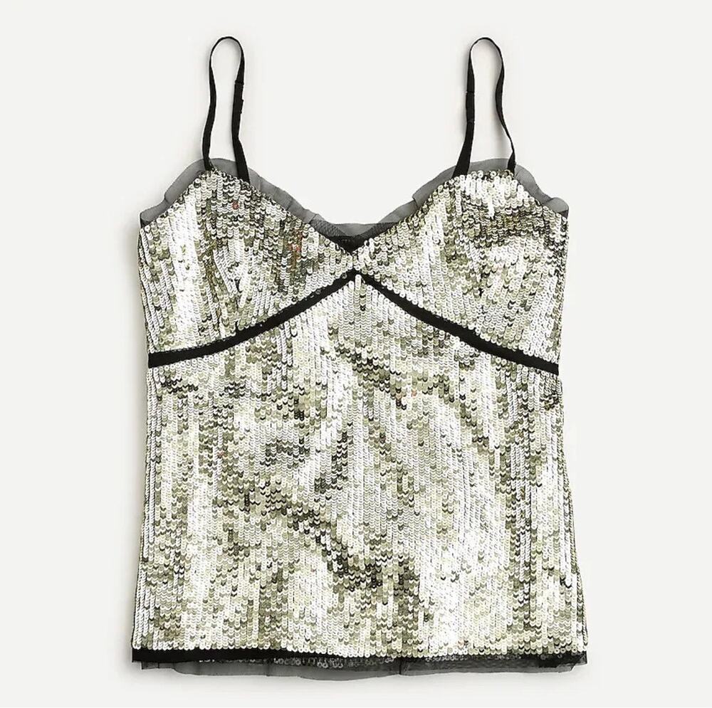 J. Crew Collection Sequin Tulle CamisoleTop Metallic Gold XS Glam Blair Waldorf